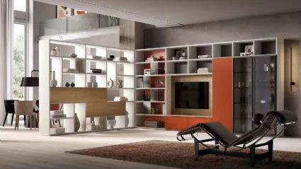 Libreria divisoria e a muro Kosmos KL211 in laccato opaco e legno di Mercantini