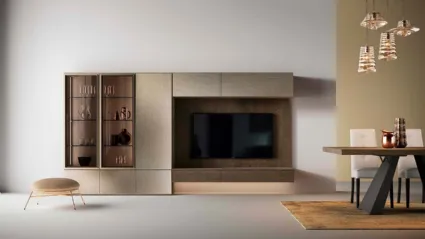 Libreria a muro Kosmos KL212 in legno con ante in vetro di Mercantini