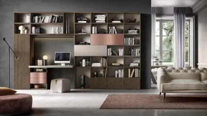 Libreria a muro Kosmos KL215 in legno e laccato opaco di Mercantini