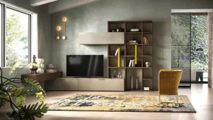 Libreria a muro Kosmos KL217 in laccato opaco e legno di Mercantini