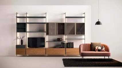 Libreria a muro Kosmos KL218 in legno con ante in vetro di Mercantini