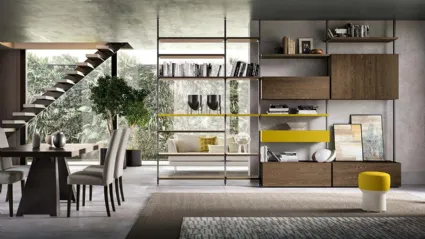 Libreria a muro e divisoria Kosmos KL219 in legno e laccato opaco di Mercantini