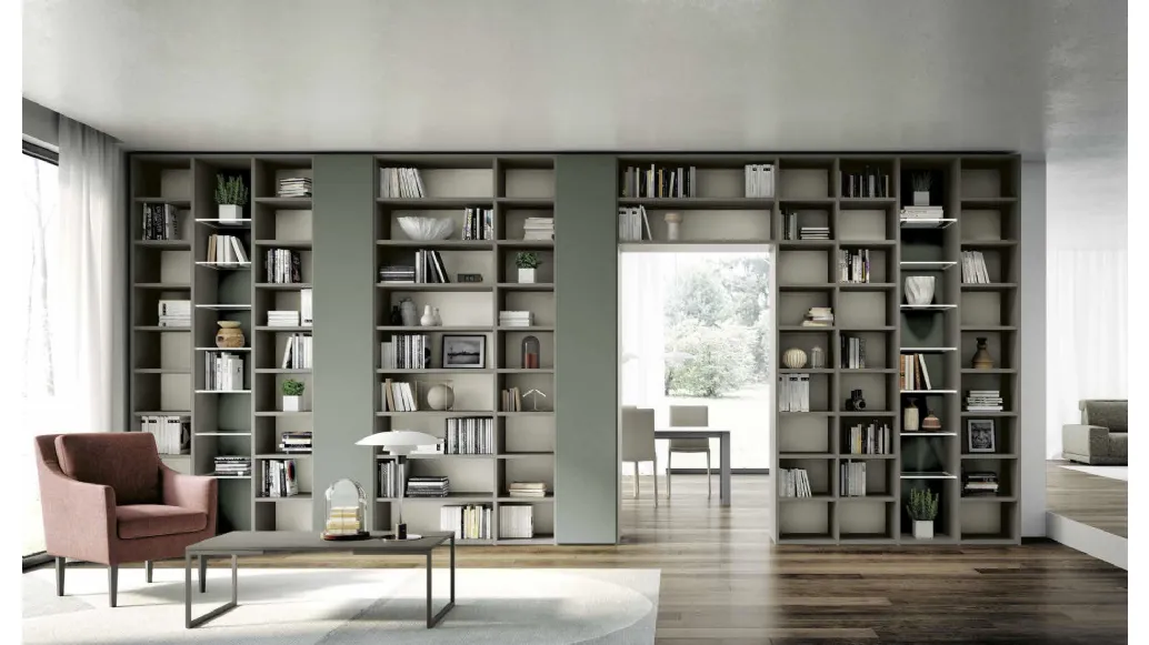 Libreria componibile a muro Living 809 in laccato opaco di Spagnol Mobili