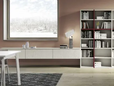 Libreria Living 861 in laccato opaco e gessato madreperla di Spagnol Mobili