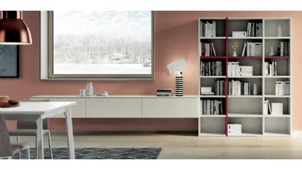 Libreria in laccato e legno olmo canapa con 3 cassettoni sospesi Living 861 di Spagnol Mobili