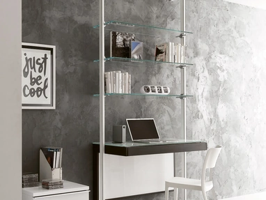 Libreria Pienza in metallo e vetro con piano scrivania di Ponti Terenghi