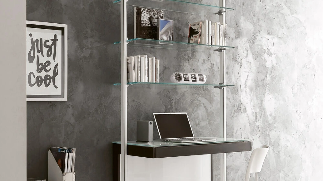 Libreria Pienza in metallo e vetro con piano scrivania di Ponti Terenghi