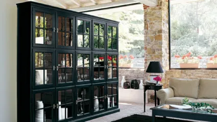 Libreria a muro Valeria in legno laccato con ante in vetro e legno di Tonin Casa