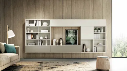 Libreria a muro Vega Day sospeso in laccato opaco di Spagnol Mobili