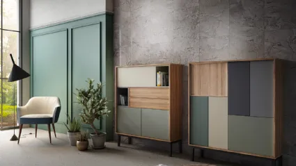 Madia alta Living 10 in laccato opaco colori vari e Aria Larice Cortina di Arredo3