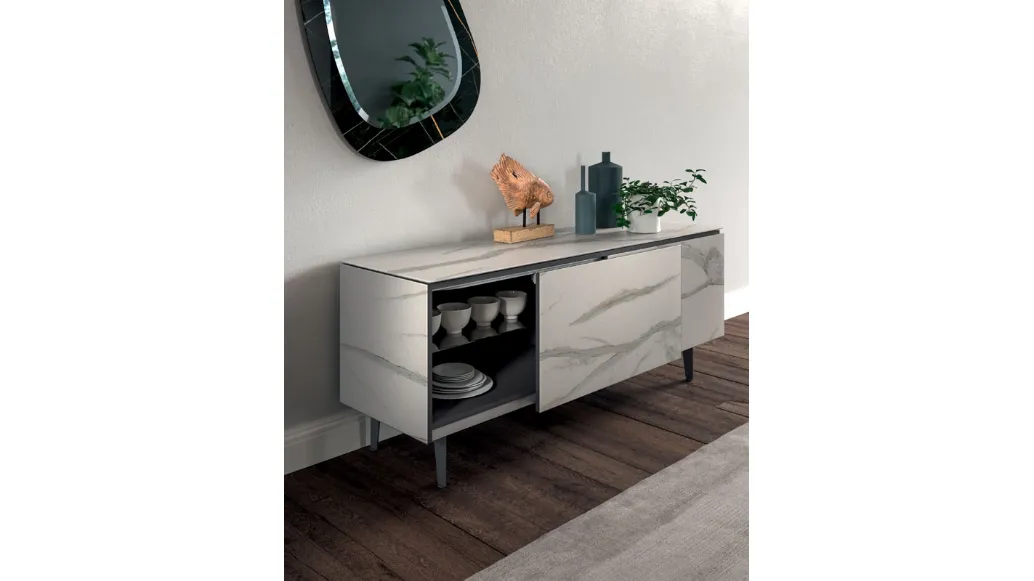 Madia moderna Plana in marble glass Onice lucido di Ozzio