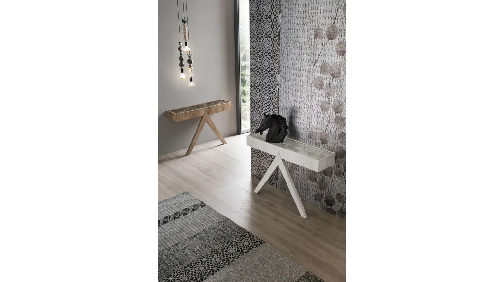 Mobile ingresso consolle Arrow con top in gres porcellanato e struttura in laminato di Target Point