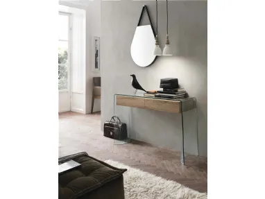 Mobile ingresso consolle Escape in vetro con cassetti in laminato effetto legno di Target Point