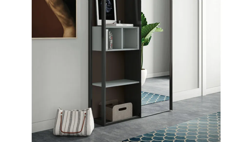 Mobile ingresso con mensole in laccato opaco e metallo Skap 02 di Birex