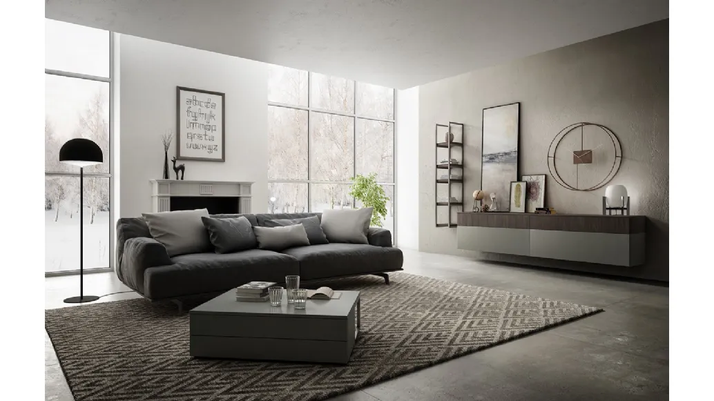 Mobile sospeso Living 03 in laccato opaco grigio e Noce bruno di Arredo3