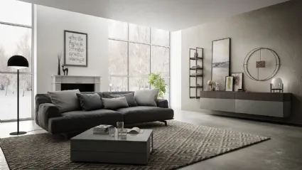 Mobile sospeso Living 03 in laccato opaco grigio e Noce bruno di Arredo3