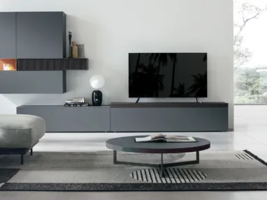 Parete Attrezzata Atlante UNIT AT134 in legno rovere carbone e rovere carbone cannetè di Tomasella