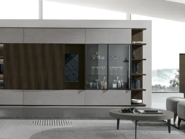 Parete Attrezzata Atlante UNIT AT211 in materico rovere moka, legno rovere moka canettè e materico piasentina scuro di Tomasella