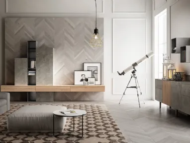 Parete Attrezzata Living 05 in Rovere e Pietra di Arredo3