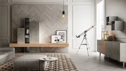 Parete Attrezzata Living 05 in Rovere e Pietra di Arredo3