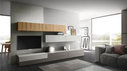 Parete Attrezzata Living 11 in laccato opaco e Rovere biondo di Arredo3