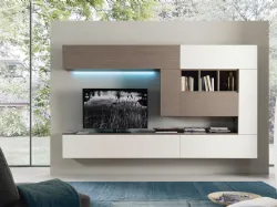 Parete Attrezzata sospesa Spot Cindy 01 finitura rovere ontario e bianco di S75