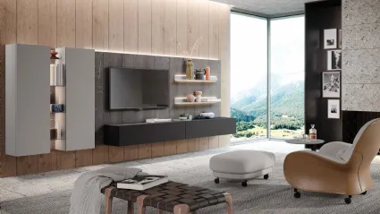 Parete Attrezzata Skyline Landscape & Feelings in laccato e Rovere grigio di Astor Mobili