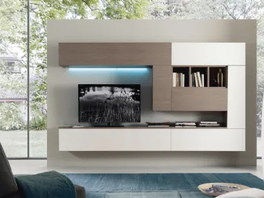 Parete Attrezzata in laccato opaco bianco e finitura rovere Spot Cindy 01 di S75