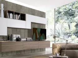 Parete Attrezzata sospesa Spot Irma 07 finitura olmo brown e bianco di S75