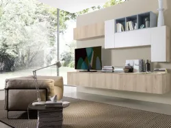 Parete Attrezzata sospesa in rovere fiammato e bianco malè Supreme Ingrid Rovere 03 di S75