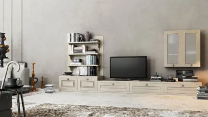 Parete Attrezzata Verona I in legno di frassino finitura decapè Juta di Arredo3