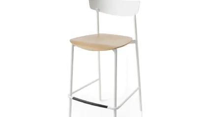 Sgabello Clip in metallo con seduta in legno di Connubia