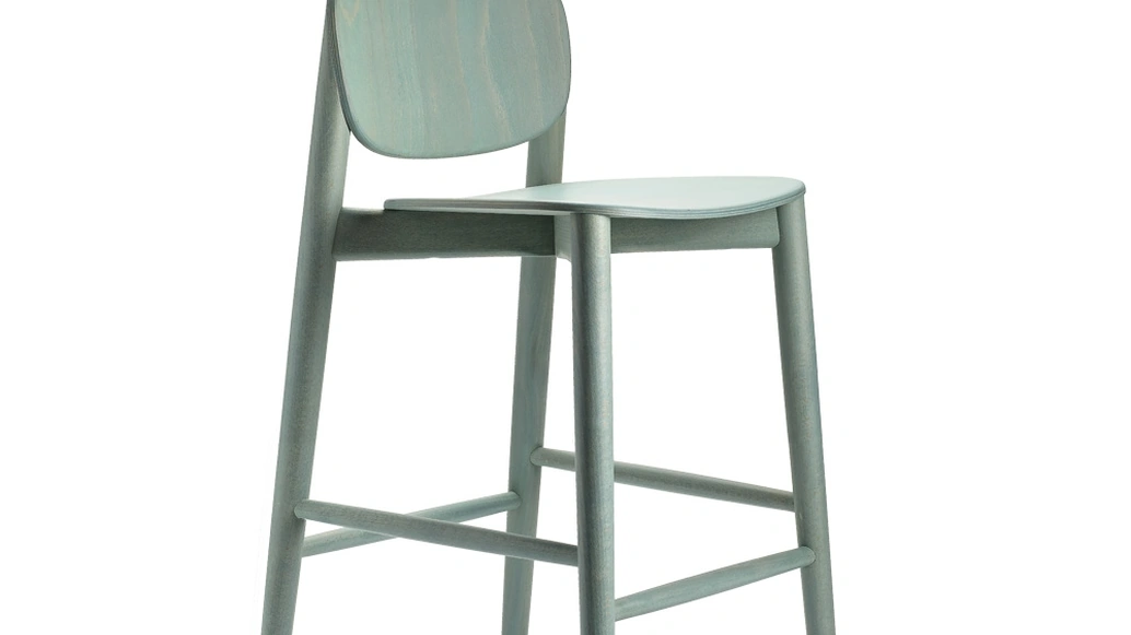 Sgabello Harmo Kitchen in legno di Frassino verniciato Azzurro Grigio di Infiniti