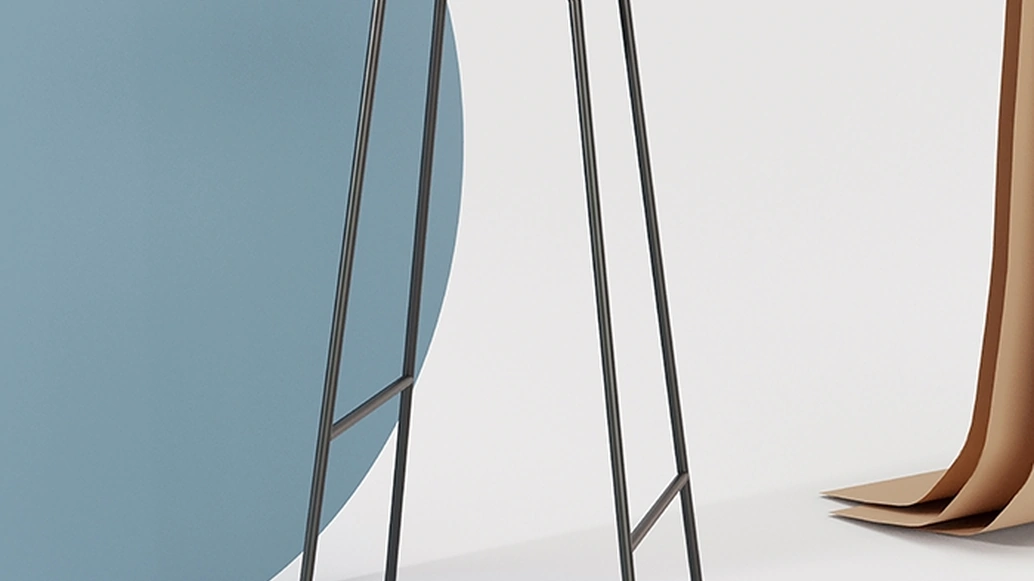 Sgabello Klejn con seduta in ecopelle e base in tondino di acciaio di Infiniti