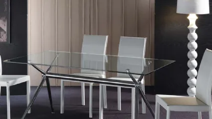 Tavolo Atene Noir con top in vetro temperato trasparente e base in metallo cromato di La Seggiola