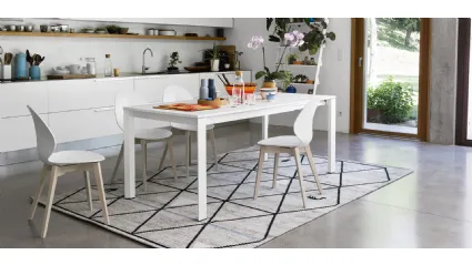 Tavolo allungabile Duca in laccato bianco con gambe in metallo di Calligaris