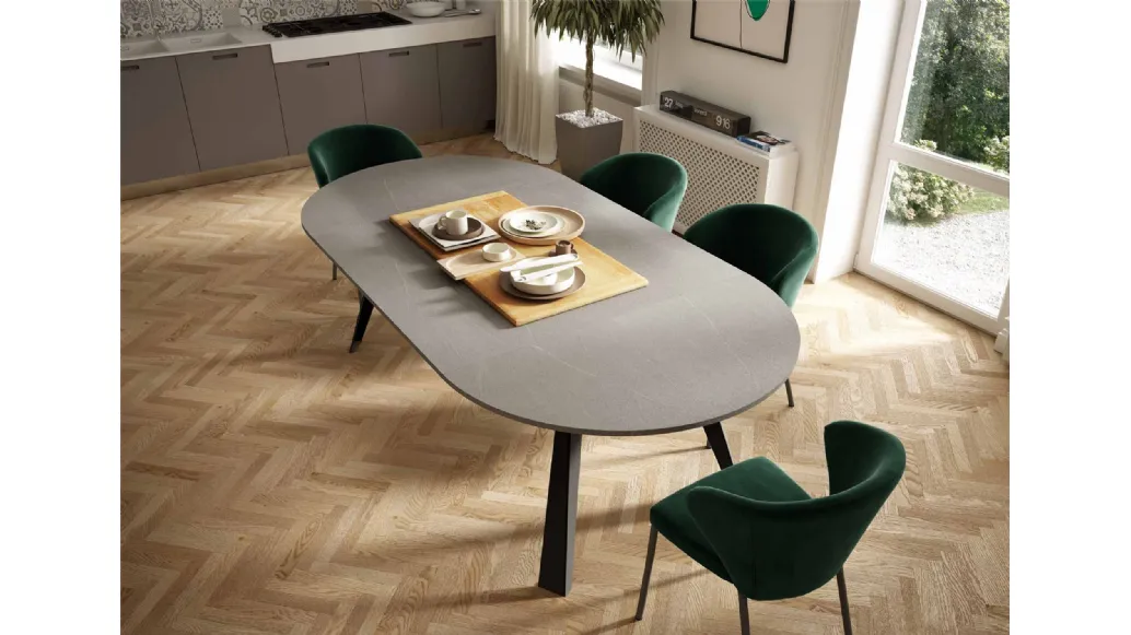Tavolo rotondo Convivio con top finitura Eco legno Serena di Easyline