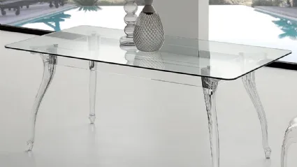 Tavolo di design Regina Table in vetro temperato trasparente con struttura in acrilico trasparente e gambe in policarbonato di La Seggiola