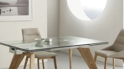 Tavolo allungabile in legno e vetro Origami di La Seggiola