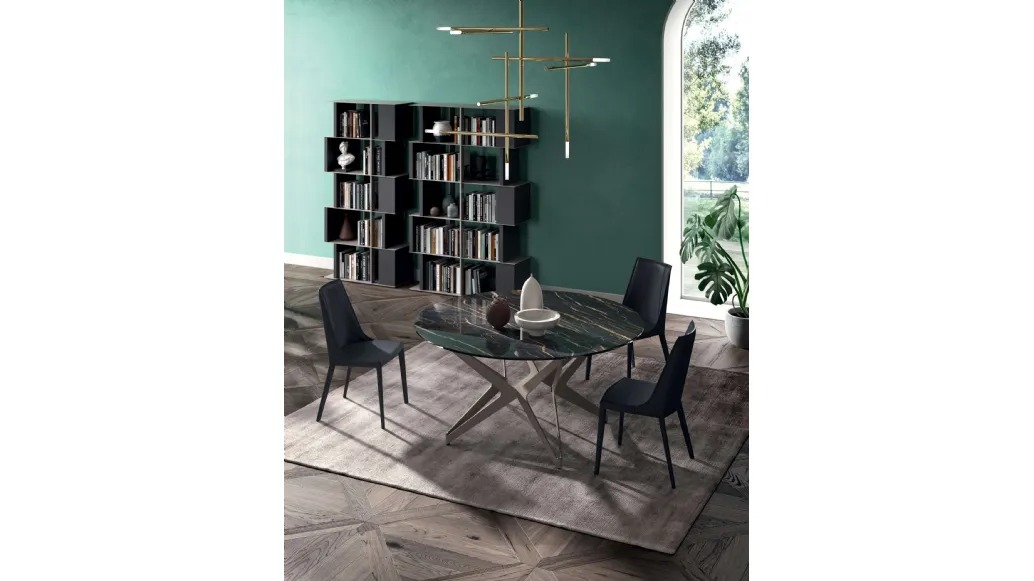 Tavolo Big Round Fisso in ceramica Noir Desir con base in metallo di Ozzio