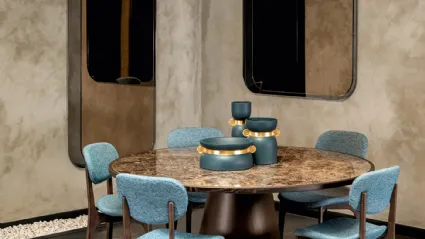 Tavolo rotondo con top in gres porcellanato e base in legno Prime di Tonin Casa