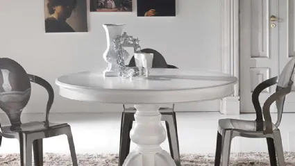 Tavolo rotondo allungabile Re Style impiallacciato tanganika in tinta con base in Faggio massello laccato bianco uniforme di La Seggiola