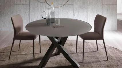Tavolo rotondo Frisbi in cristallo satinato verniciato corda con base in alluminio di Sedie Brianza