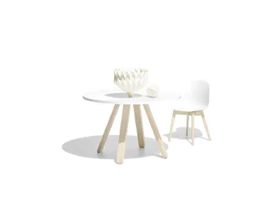 Tavolo rotondo in laminato bianco e base in legno di faggio sbiancato Stecco di Connubia