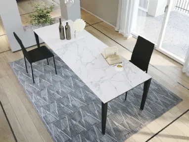 Tavolo T1538 Diapason 160 in vetroceramica opaca bianco calacatta di Zamagna