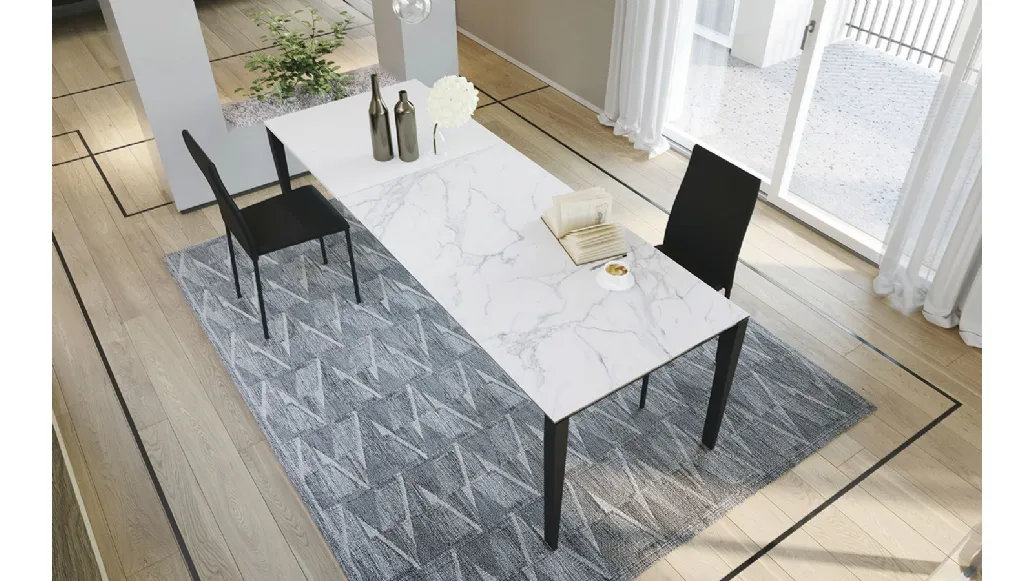 Tavolo T1538 Diapason 160 in vetroceramica opaca bianco calacatta di Zamagna
