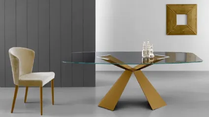 Tavolo di design in metallo e vetro Tokio Oro di Eurosedia