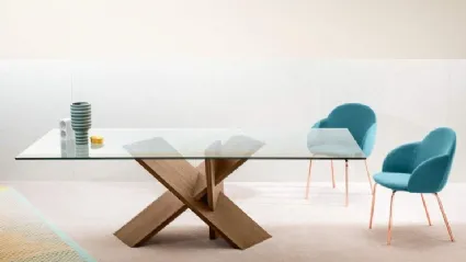Tavolo con piano in vetro e base in legno Tripode di Miniforms