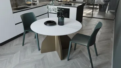 Tavolo rotondo allungabile Wing in ceramica bianco assoluto di Zamagna