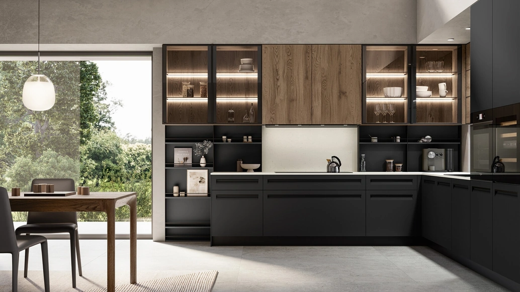 Cucina Moderna angolare Tekna 03 in pet e rovere di Arredo3